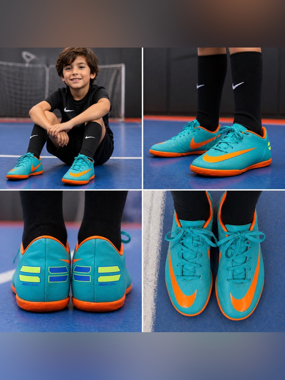 Nike Mercurial Indoor Soccer Shoes Youth 4Y Teal Orange Turf Cleats